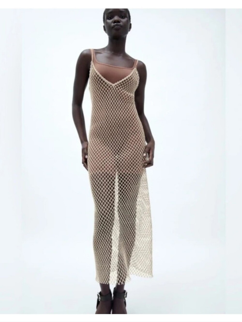 Zara Metallic Thread Tulle Maxi Dress